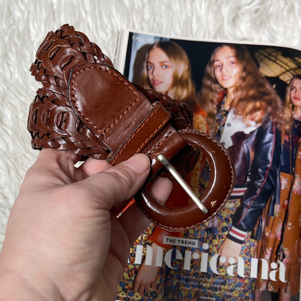 Vintage Genuine Leather Chic Brown Braided Leather Belt - Picture 1 of 7